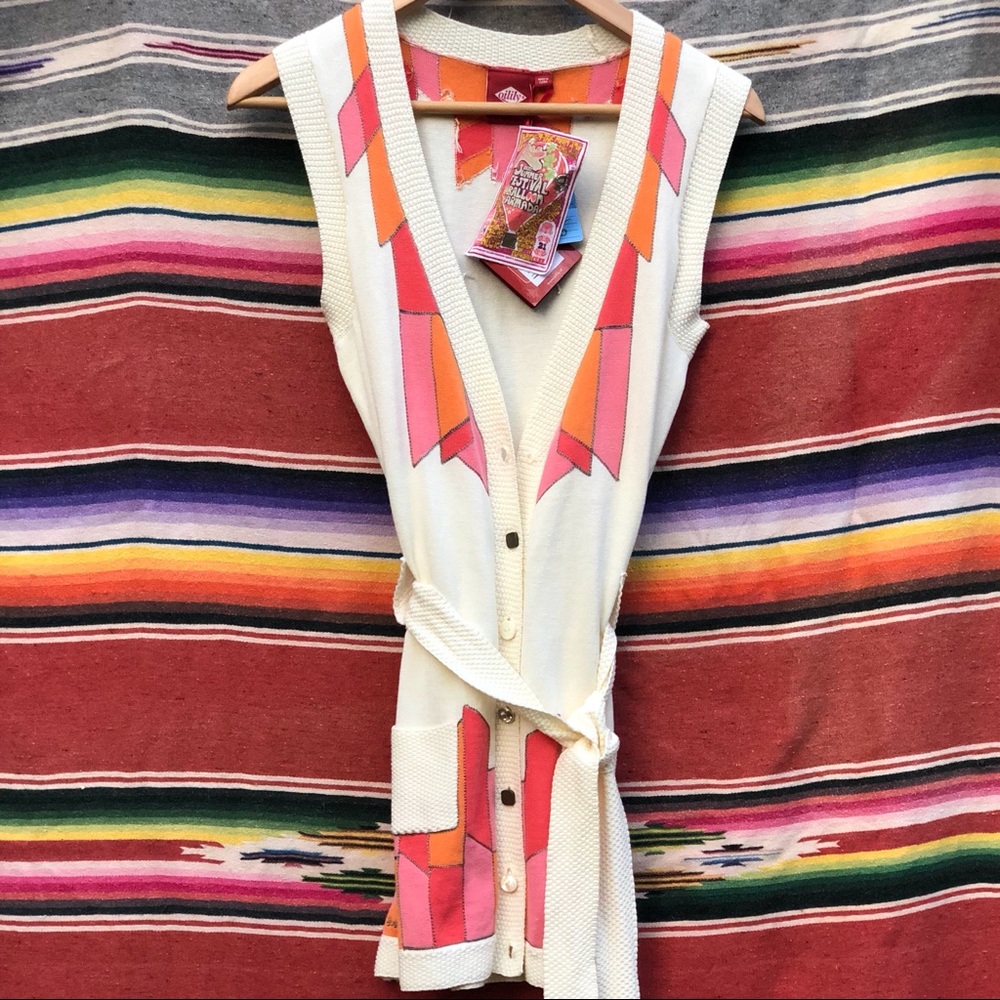 NWT; Oilily button up sweater vest w/tie